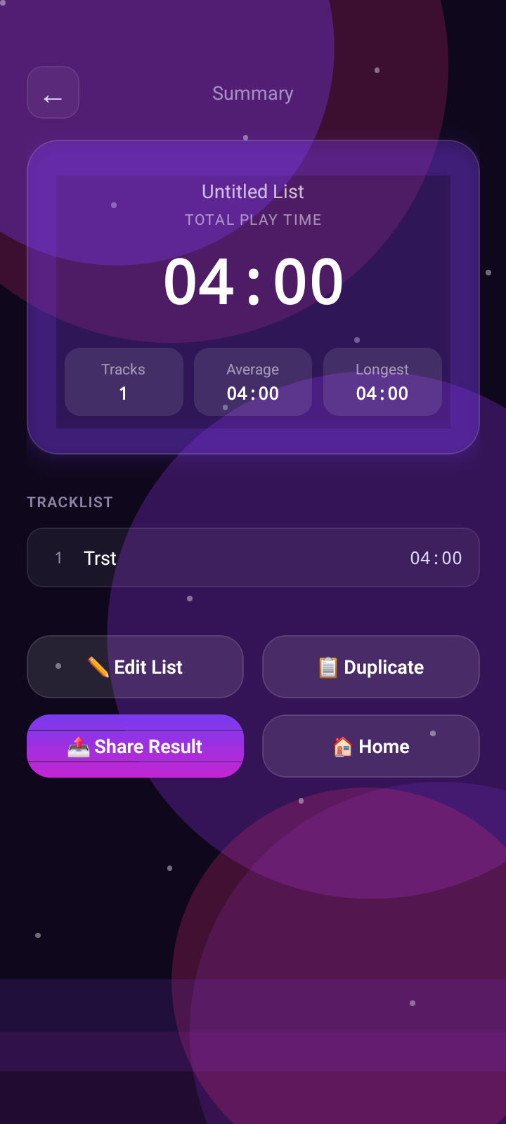 TuneCount summary screen